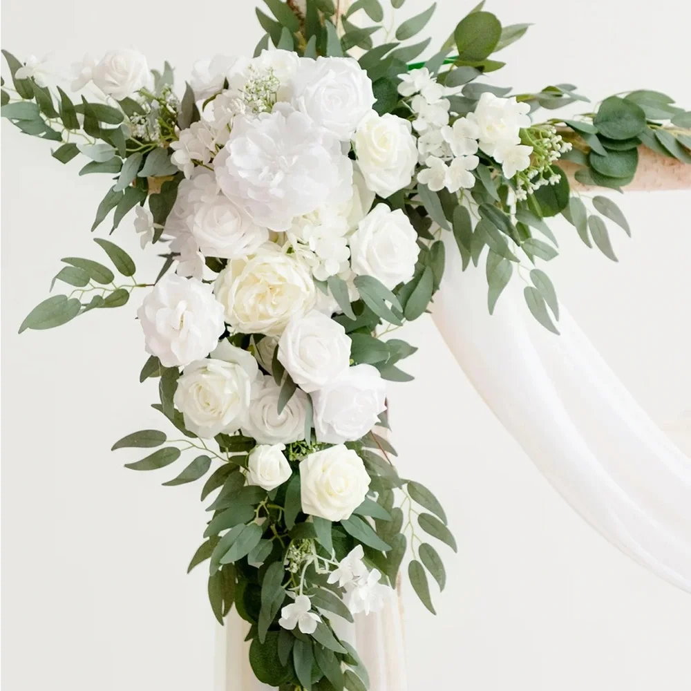 Ling’s Moment FLOWER ARCH DECOR WITH DRAPES IN WHITE & SAGE